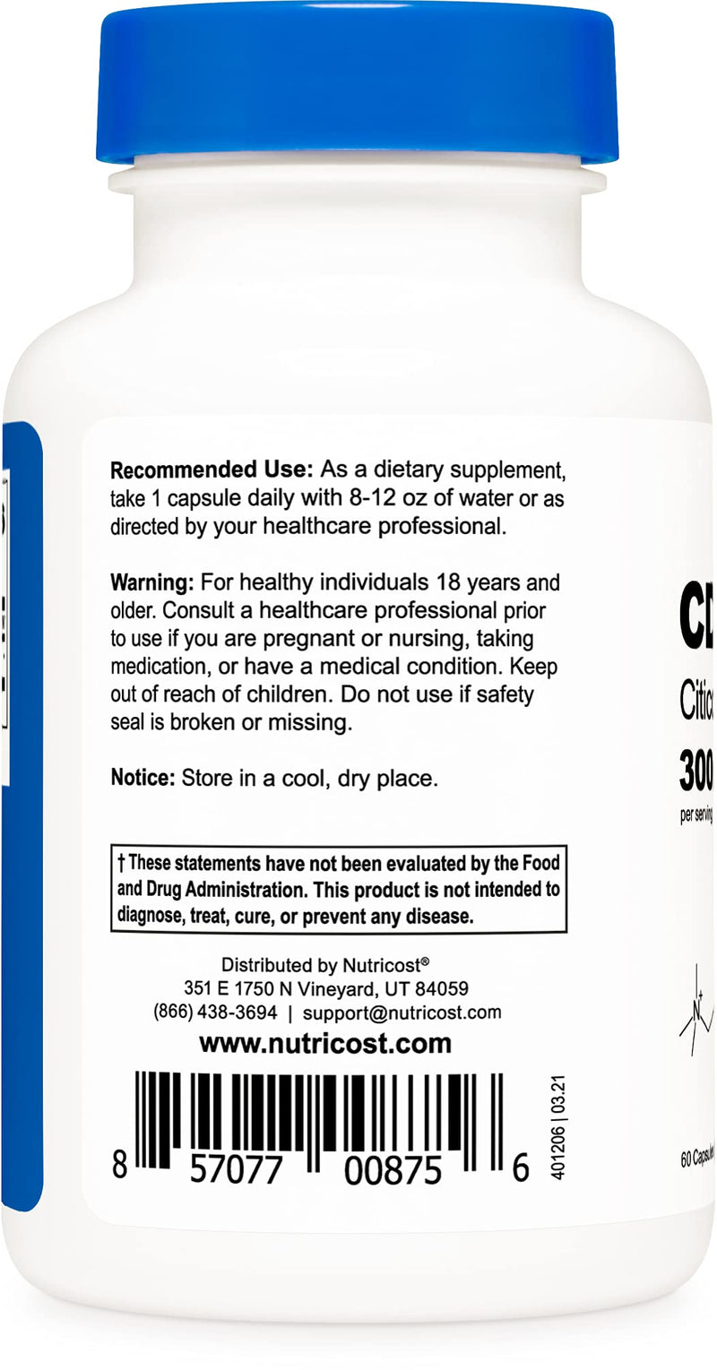Nutricost CDP Choline (Citicoline) 300mg, 60 Vegetarian Capsules - Non-GMO, Vegetarian Friendly, Gluten Free … 60 Count (Pack of 1) - NewNest Australia