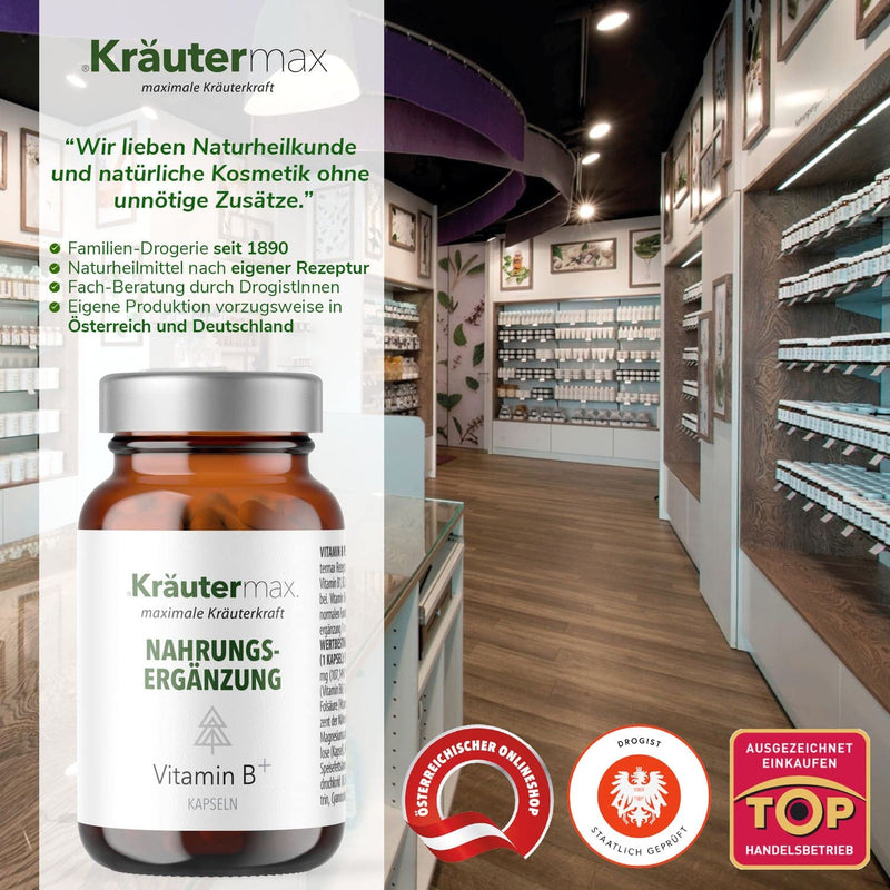 Kr√§Utermax Vitamin B Complex | Vitamin B Complex Capsules High Dose | Natural, Vegan Made According To Herbal Manner | Vitamin B1, B2, B3, B6, B12, Folic Acid And Lecithin | 1 X 60 Pieces - NewNest Australia