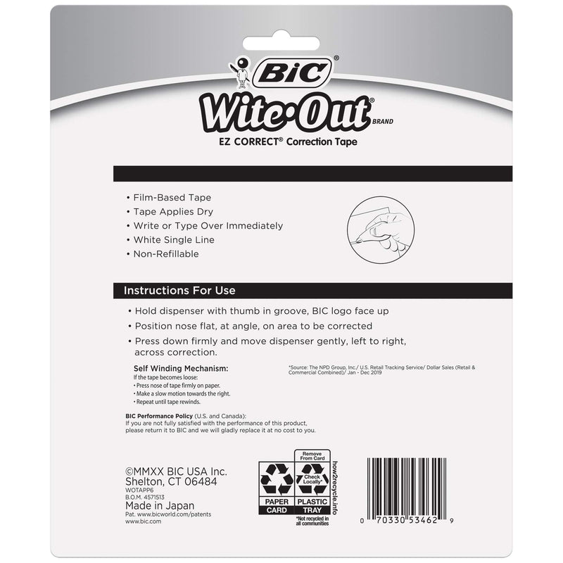 BIC Wite-Out Brand EZ Correct Correction Tape, White, Fast, Clean & Easy To Use, Tear-Resistant Tape, 6-Count - NewNest Australia