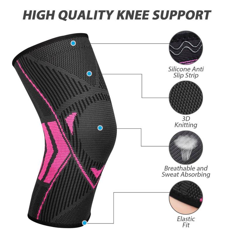 Ruilala Knee Support Adjustable Knee Brace 2 Pack for Men Women Anti Slip Compression Knee Sleeve for Meniscus Tear, Arthritis, Tendinitis, Ligament Injury, Weight Lifting, Sports (Rose, M) Rose - NewNest Australia