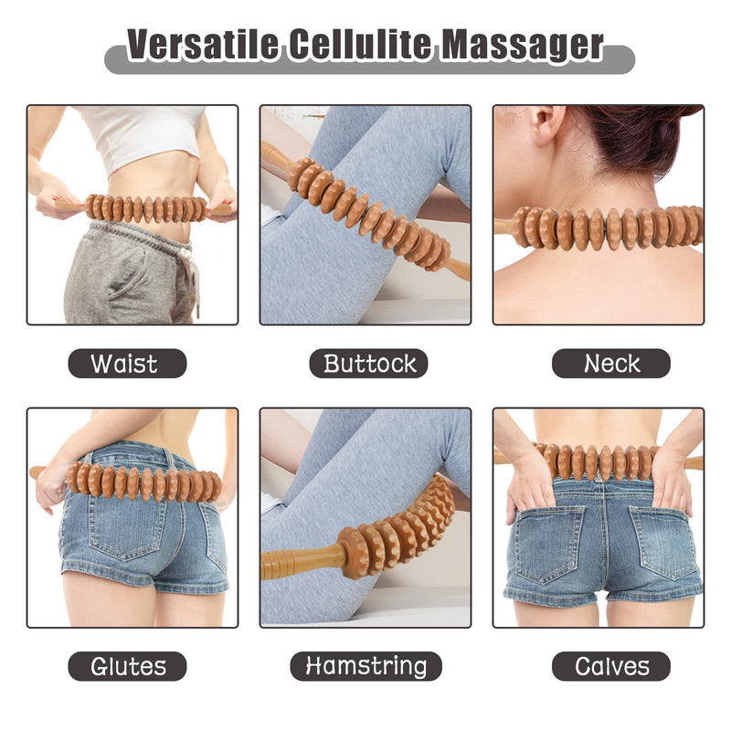Coriver Massage Roller With Handle, 42.5 Cm Massager Fascia Roller Wood, Anti Cellulite Massager Maderotherapy Set Massage Roller For Lymphatic Drainage Legs Neck Back Body - NewNest Australia