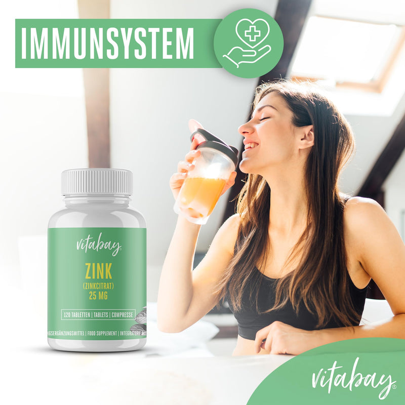 Vitabay Zinc Citrate High Dose - 120 VEGAN Tablets (240 Servings) - 25 mg Zinc High Dose per Daily Portion - Zinc Tablets High Quality Zinc Zinc Capsules Zinc Supplement Dietary Supplement 120 Pieces (Pack of 1) - NewNest Australia