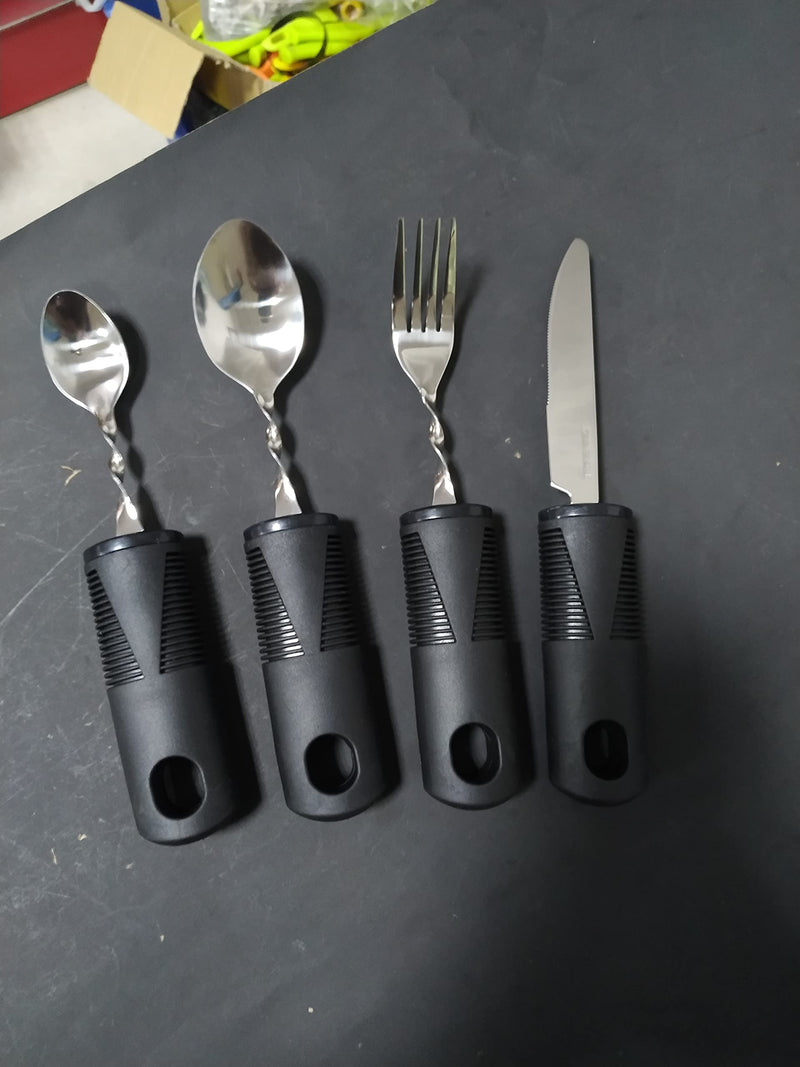 Extra Wide Handles Bendable Easy Grip Cutlery Set, Chunky Handles, Corfort Grips Disability Ideal Dining aid for Elderly Disabled Arthritis Parkinson's Disease Tremors Sufferers Black knife - NewNest Australia