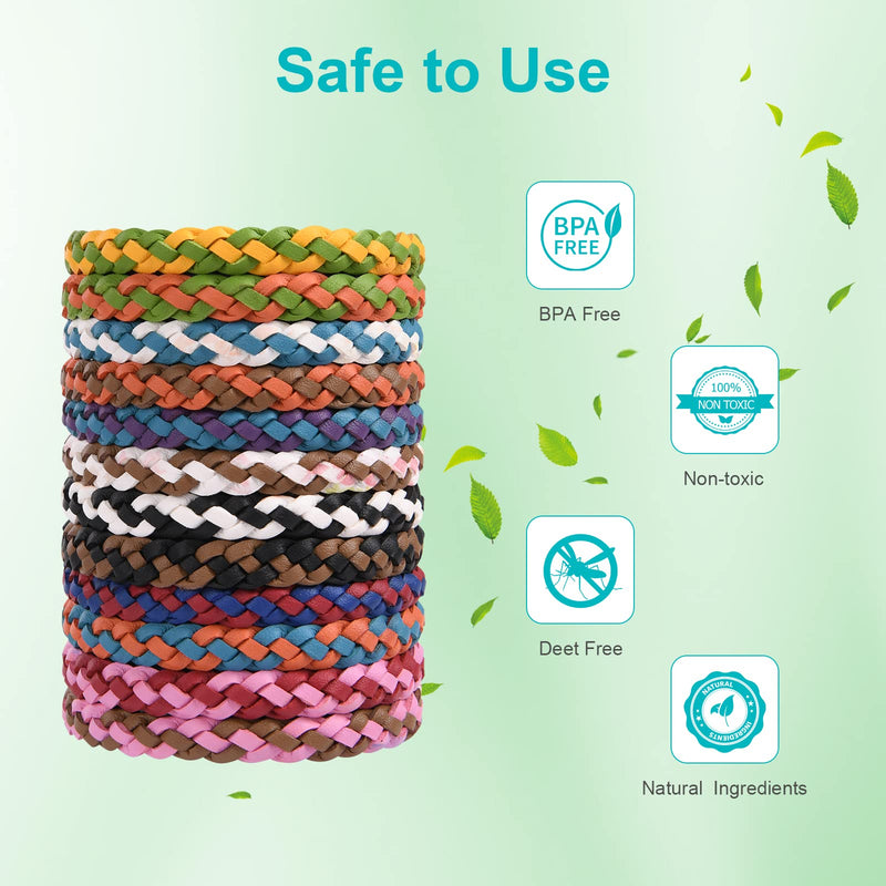OSDUE 12 Pack Mosquito Repellent Bracelet, Waterproof Anti-Mosquito Wristbands, Adjustable Leather & EVA, DEET-Free Natural Wristbands for Adults, Kids & Babies, 300 Hour Insect Repellent Protection Multicolor (Leather) - NewNest Australia