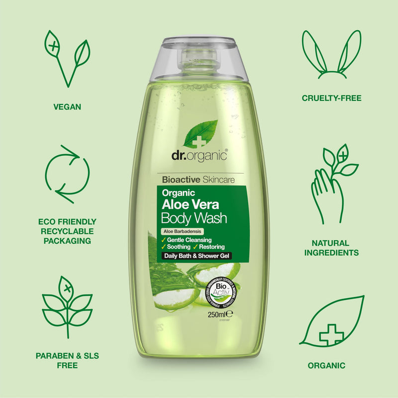 Organic Aloe Vera Body Wash, Natural, Vegan, Cruelty Free, Eco Friendly Recyclable Packaging, Paraben Free & SLS Free, For Women & Men, Shower, Palm Oil Free, Dr Organic - NewNest Australia