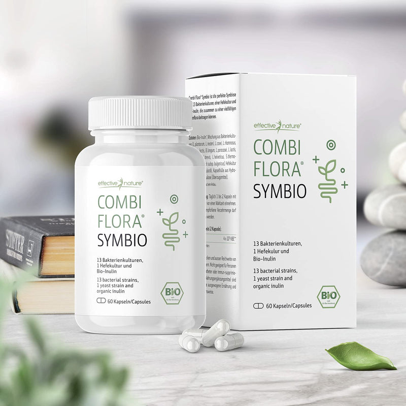 Combi Flora SymBIO - Probiotic with 13 bacterial strains + organic inulin - 60 vegan capsules - delayed release - high dose 60 pieces (pack of 1) - NewNest Australia