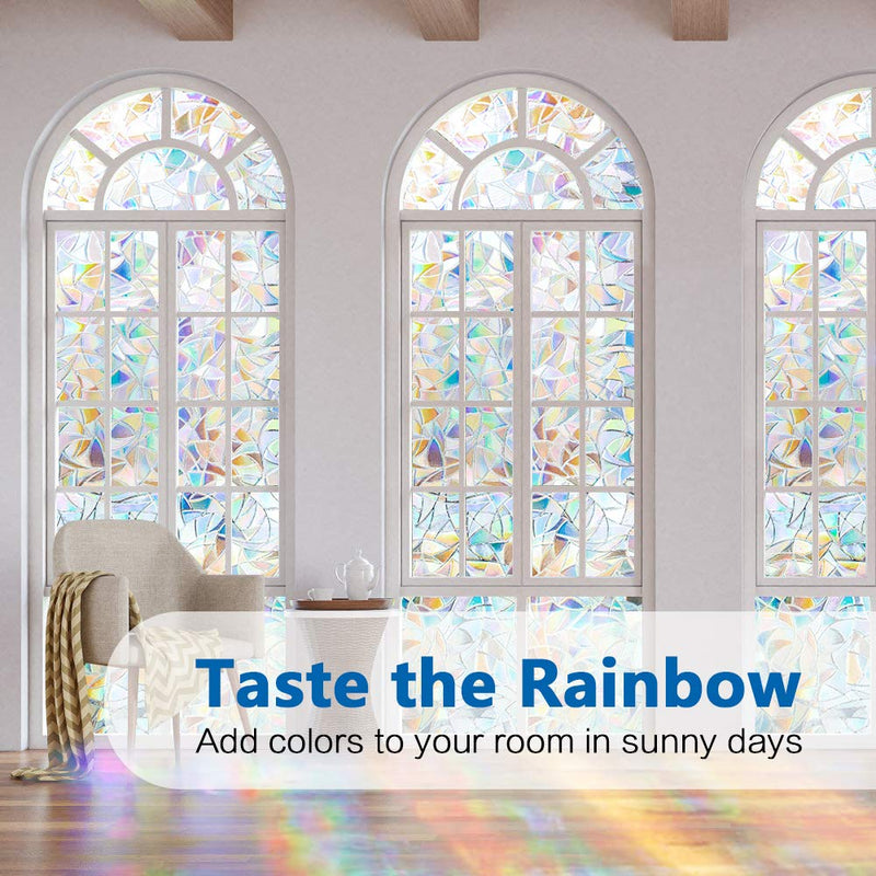 Window Privacy Film, Rainbow Window Clings, 3D Decorative Window Vinyl, Stained Glass Window Decals, Static Cling Window Sticker Removable Non-Adhesive UV Blocking (11.8" x 78.7") 11.8" x 78.7" - NewNest Australia