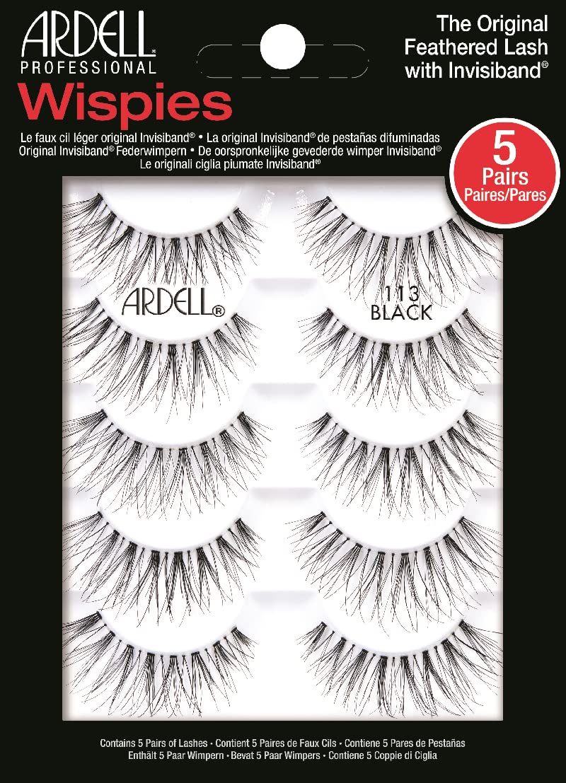 Ardell False Eyelashes Wispies 113 5 Pairs Multipack Black Medium Volume Extra Long Length Crisscross Feathering Curl Invisiband Comfortabel Wear Vegan-Friendly Cruelty-Free Eyelashes 10 Count (Pack of 1) - NewNest Australia