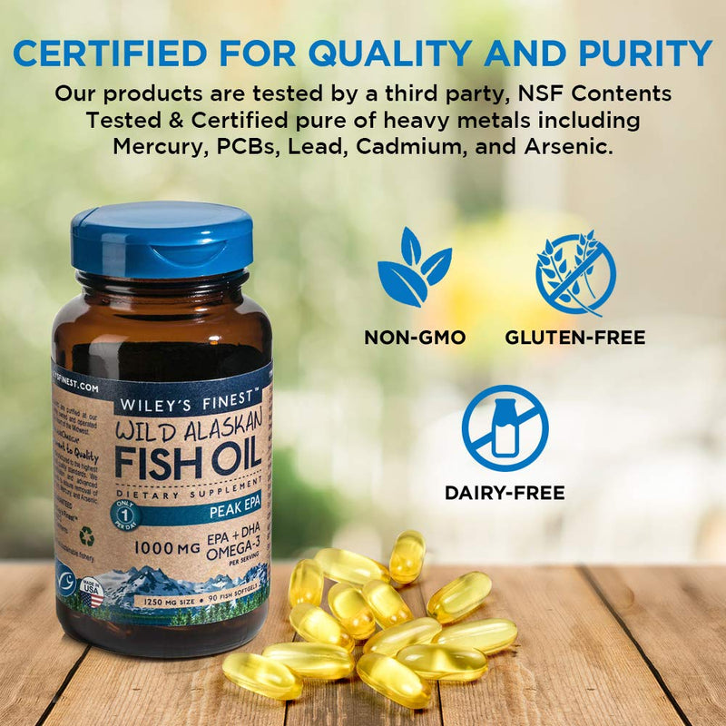 Wiley's Finest Wild Alaskan Fish Oil - 3X Triple Strength Peak EPA DHA, 1000mg Omega-3s, SQF-Certified, 30 Softgels 30 Count (Pack of 1) - NewNest Australia