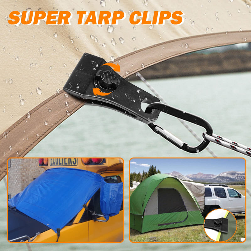 Upgrade Large Tarp Clips Heavy Duty Lock Grip -Total 24 PCs Tarp Clamps Thumb Screw Tent Fasteners Clips with Carabiner for Camping Awnings Caravan Canopies Car Truck Swimming Pool Boat Cover Clips Large 24 Tarp Clips With Carabiner-black - NewNest Australia