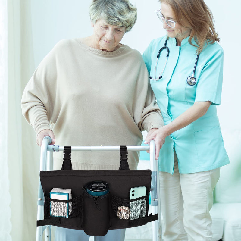 supregear Walking Frame Bag, Foldable Walker Accessories Basket Organizer Pouch Tote with Detachable Preserve Heat Compartment for Walker Rollator Wheelchair Scooters, Easy Access to Zipper Pocket Black - NewNest Australia