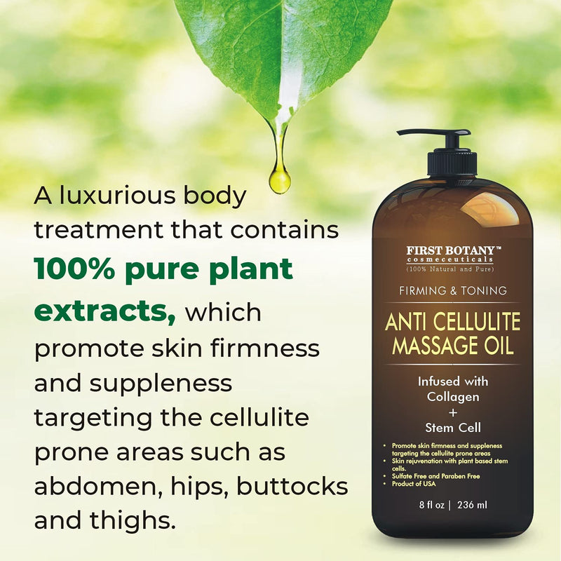 Anti Cellulite Massage Oil - Infused w/ Collagen & Stem Cell - 100% Natural Massage Lotion & Cellulite cream, Remover & Massager - Helps Skin Tightening & Stretch Mark treatment for Women & Men - 8 oz - NewNest Australia