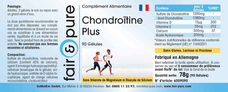 Fair & Pure® - Chondroitin Plus with hyaluronic acid - calcium - vitamin D and E - without magnesium stearate - 90 chondroitin capsules - NewNest Australia
