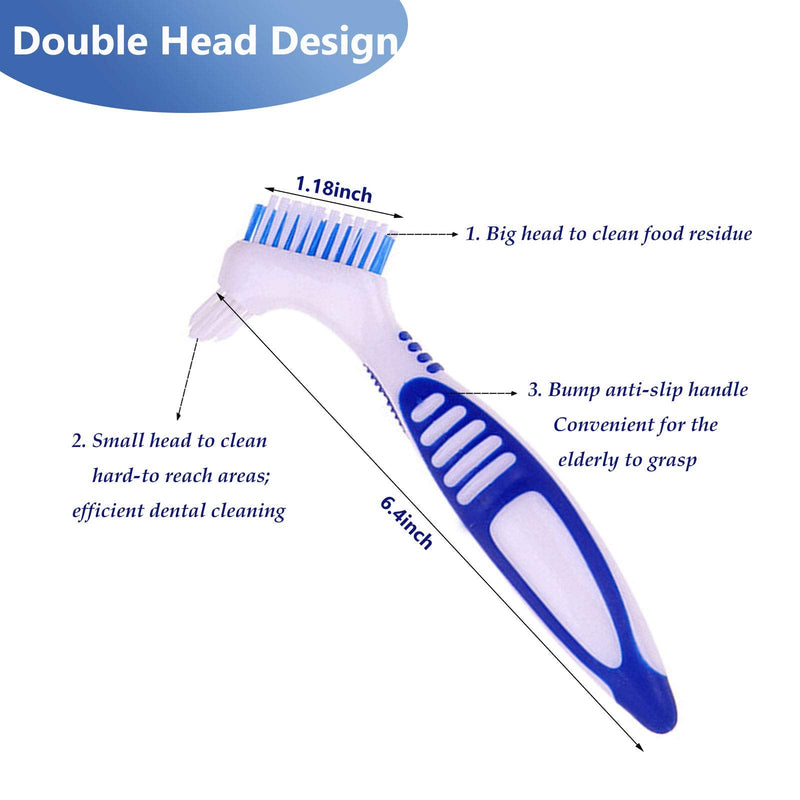 Premium Denture Cleaning Brush Set with Multi-Layer Bristles and Ergonomic Rubber Handle, Portable Double Sided Denture Brush for False Teeth Cleaning, 3 Pieces (Blue, Orange, Purple) - NewNest Australia
