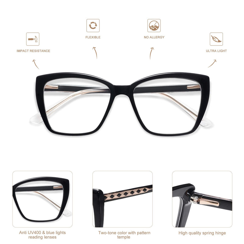 AMOMOMA Trendy TR90 Oversized Blue Light Reading Glasses Women,Stylish Square Cat Eye Glasses AM6031 0c1.black 0.0 x - NewNest Australia