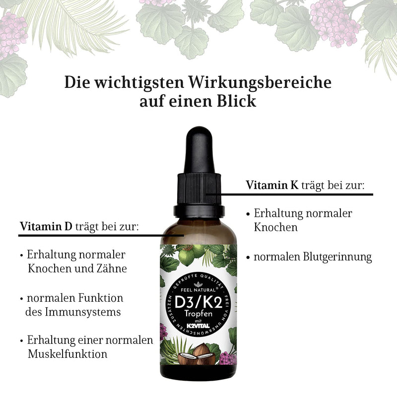 Vitamin D3/K2 drops (50 ml) - 1000IE vitamin D3 per drop - top raw material K2VITAL® with 99.7% All-Trans-MK-7 - laboratory tested, high dosage, without additives, produced in Germany - NewNest Australia