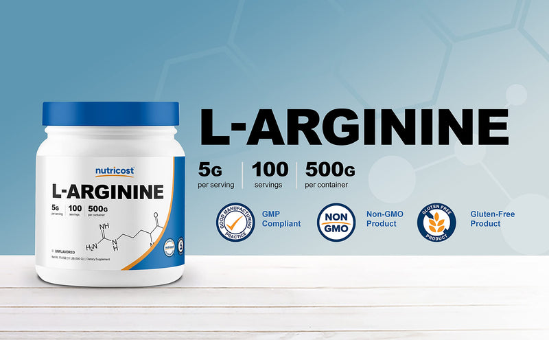 Nutricost L-Arginine Powder 500 Grams (1.1lbs) - Pure L-Arginine Powder - 5000mg Per Serving; 100 Servings 1.1 Pound (Pack of 1) - NewNest Australia
