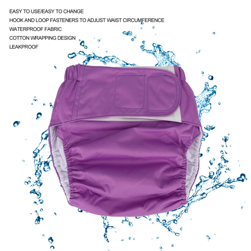 Adult Cloth Diaper, Waterproof & Reusable Elderly Incontinence Protection Nappies Underwear with Maximum Absorbency for Adult Incontinence Care, Unisex, Suitable Waist for 19.7-49.9inch(Purple) Purple - NewNest Australia