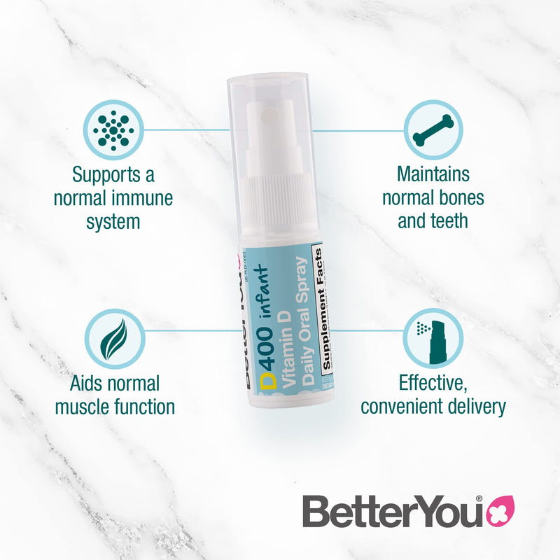 BetterYou Infant Vitamin D Daily Oral Spray | 400 IU (10UG) of Vitamin D3 | Oral Vitamin D Supplement to Support Infant Development | Birth to 3 years | 15ml (100 Sprays) - NewNest Australia