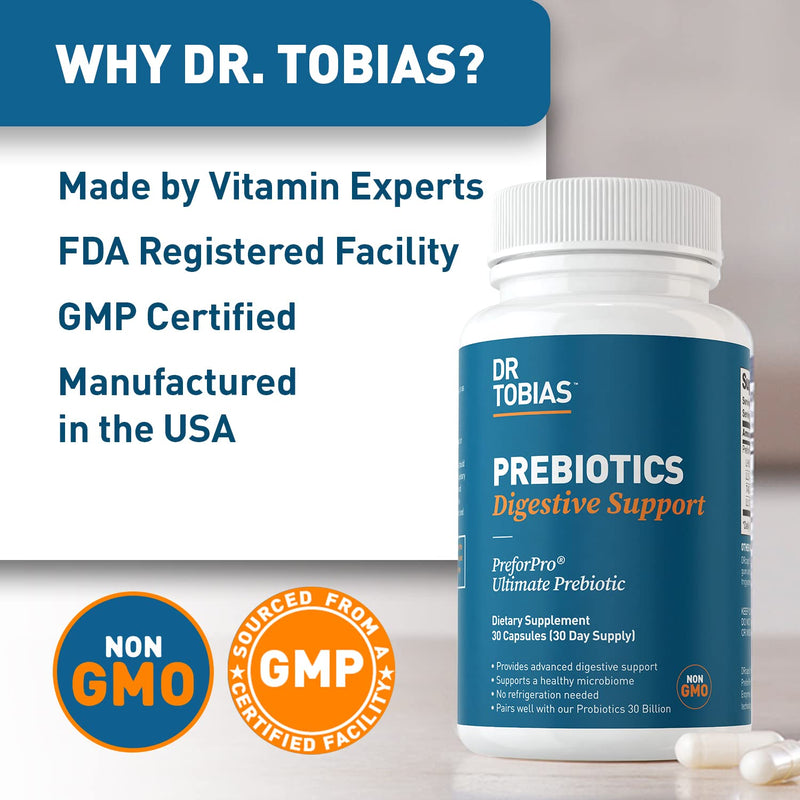 Dr. Tobias Prebiotics – Helps Support Digestion & Gut Health, Boost Immune System & Feed Good Probiotic Bacteria – Vegan & Non-GMO Dietary Fiber Supplement – 1 Daily, 30 Capsules 30 Count (Pack of 1) - NewNest Australia