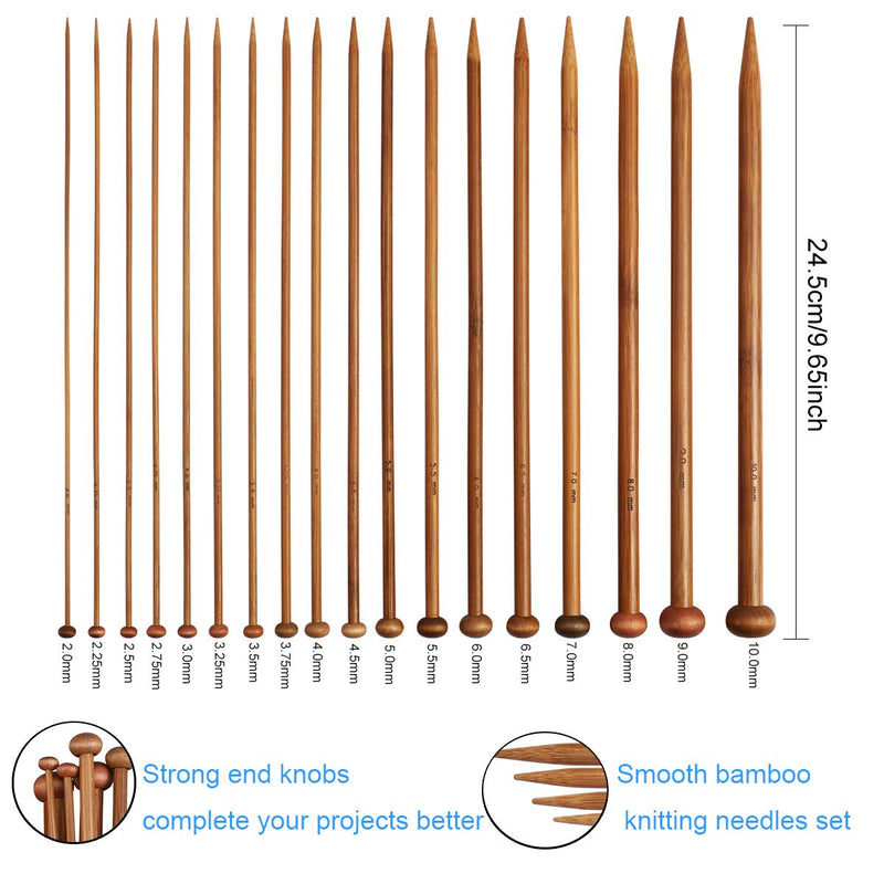 KOKNIT Knitting & Crochet Kit, 9.5" Lightweight Smooth Single Pointed Bamboo Knitting Needles, with 17 Crochet Hooks & Accessories & Elegant Storage Case, Best Gift for Beginner Peony Flower - NewNest Australia