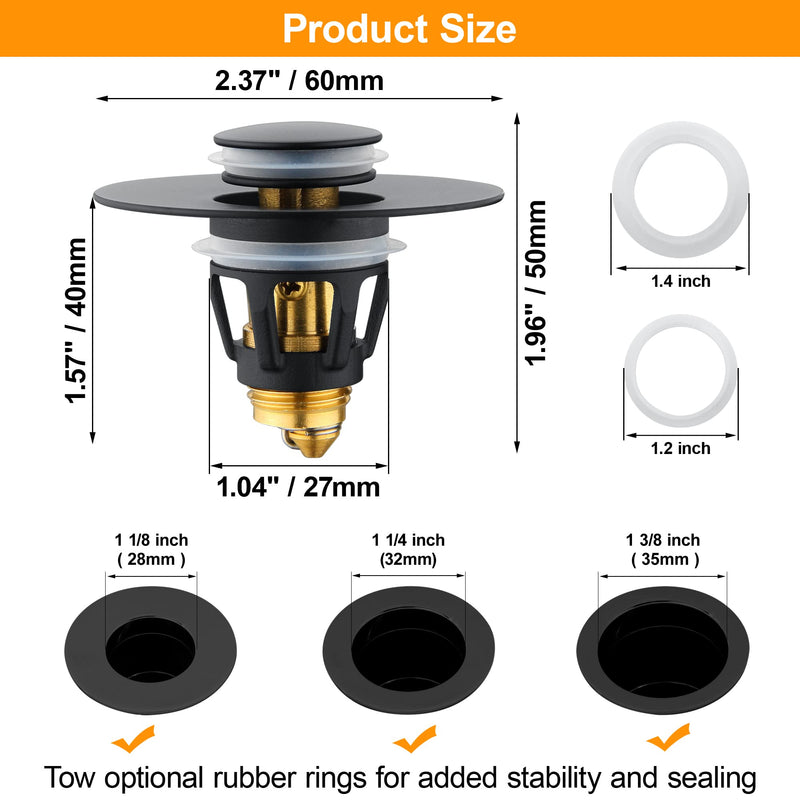 Bathroom Pop Up Sink Drain Stopper, Fits 1.25" Drain Hole, Anti Clogging Drain Filter Plug, Wash Basin Strainer with Basket, Black 1 1/8"-1 1/4" - NewNest Australia