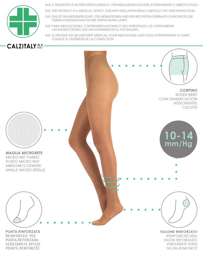 CALZITALY Medical Fine Support Tights Graduated Compression 10-14 mm/Hg | Black, skin color | S, M, L, XL, XXL | 70 DEN | Made in Italy Beige - NewNest Australia