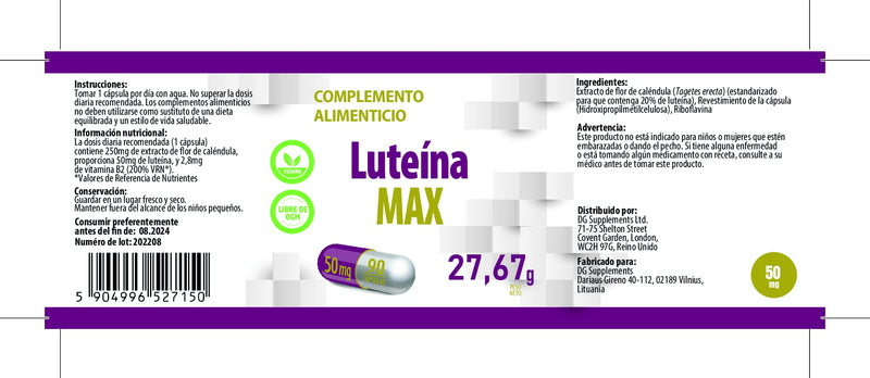 Lutein Eyes 50mg 90 Vegan Capsules, Laboratory Tested, High Dose, Non-GMO - NewNest Australia