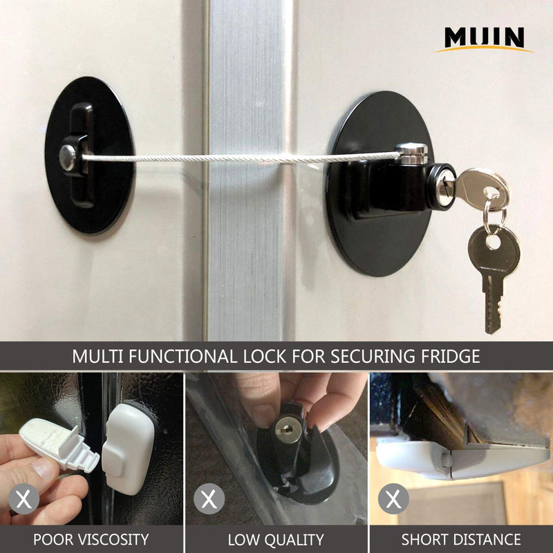 MUIN Highly Secured Refrigerator Lock with Key – Mini Refrigerator Door Lock for Children and Adults – Multi Functional Lock for Securing Fridge, Drawers and Health Products (Black) Black - NewNest Australia