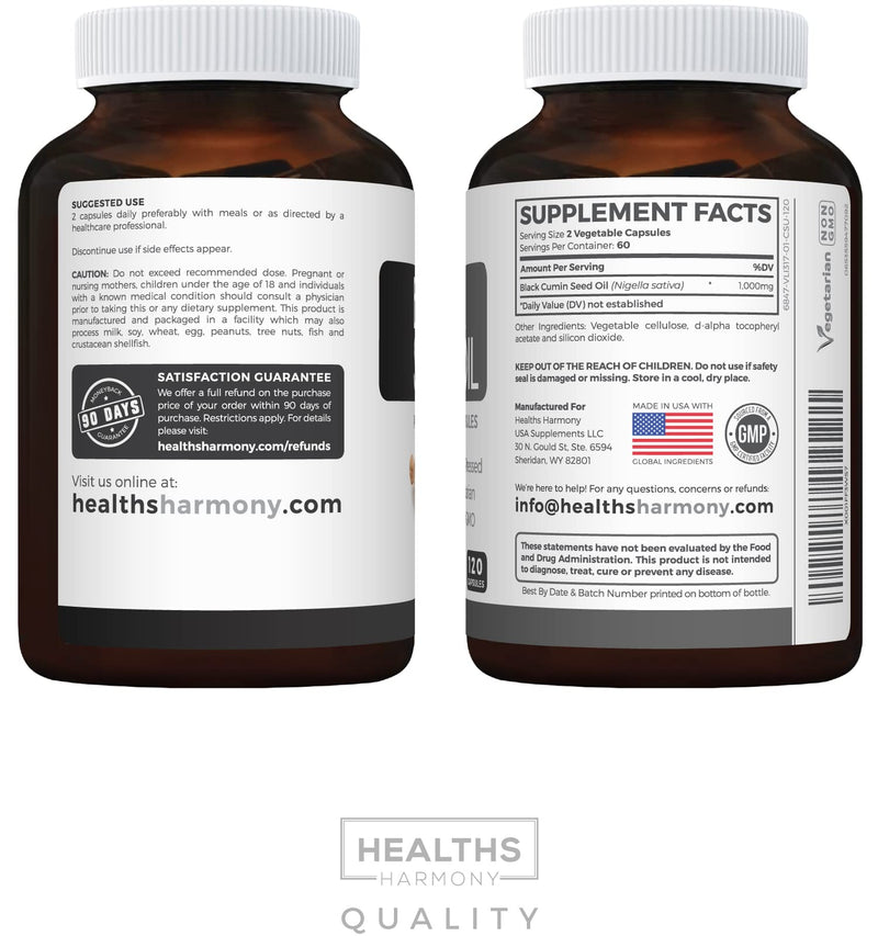 Black Seed Oil - 120 Softgel Capsules (Non-GMO & Vegetarian) Premium Cold-Pressed Nigella Sativa Producing Pure Black Cumin Seed Oil with Vitamin E - 500mg Each, 1000mg Per Serving - NewNest Australia