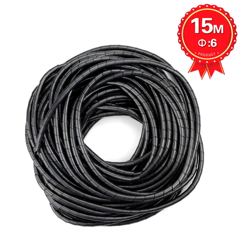 50Ft XHF 1/4" Spiral Cable Wrap 6mm(Wrapping Range:4mm-50mm) Spiral Wire Wrap Cord for Computer Electrical Wire Organizer Sleeve Hose RoHS Black Dia 6MM-Length 15M - NewNest Australia