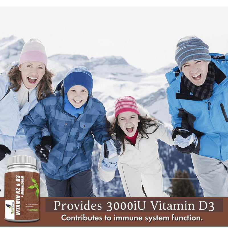 Vitamins D3 K2 Capsules - 3000IU Vitamin D3, 150mcg Vit K2 (MK-7) - Made in UK by NutriZing - Supports Maintenance of Immune System & Contributes to Normal Bones - NewNest Australia
