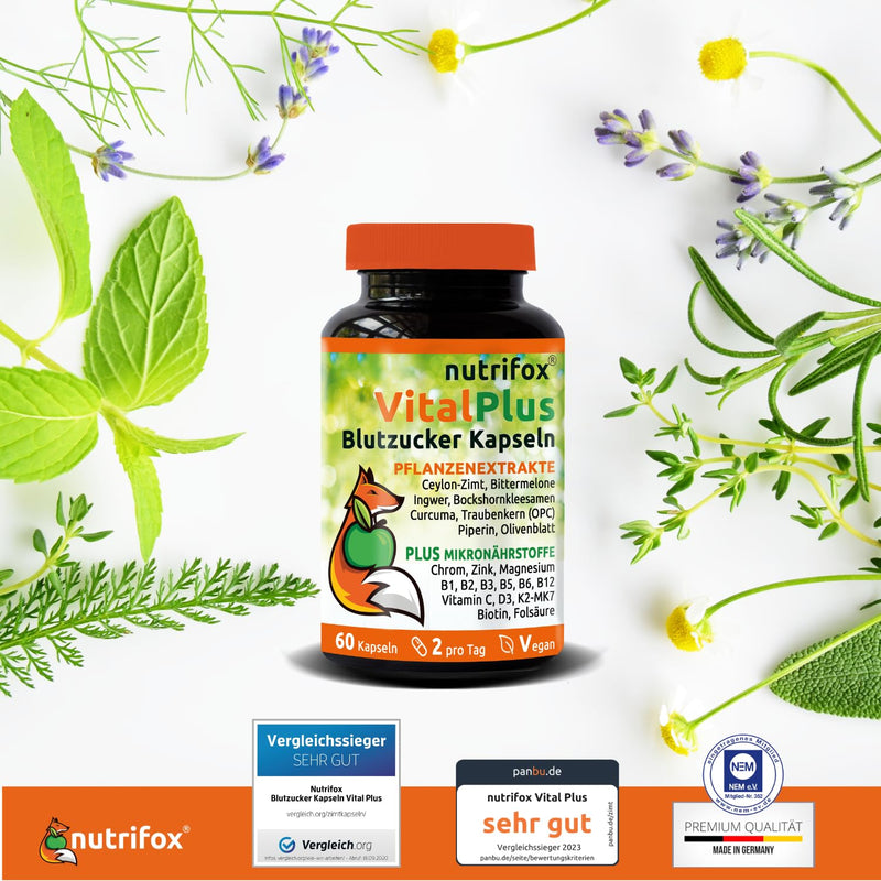 60 Blood Sugar Capsules Vital Plus (With Ceylon Cinnamon, Chromium, Zinc, Opc, Bitter Melon, Fenugreek Seeds, Turmeric, Ginger, Vitamin B Complex, Etc.), 2 Months, From Nutritionists For Diabetes - NewNest Australia