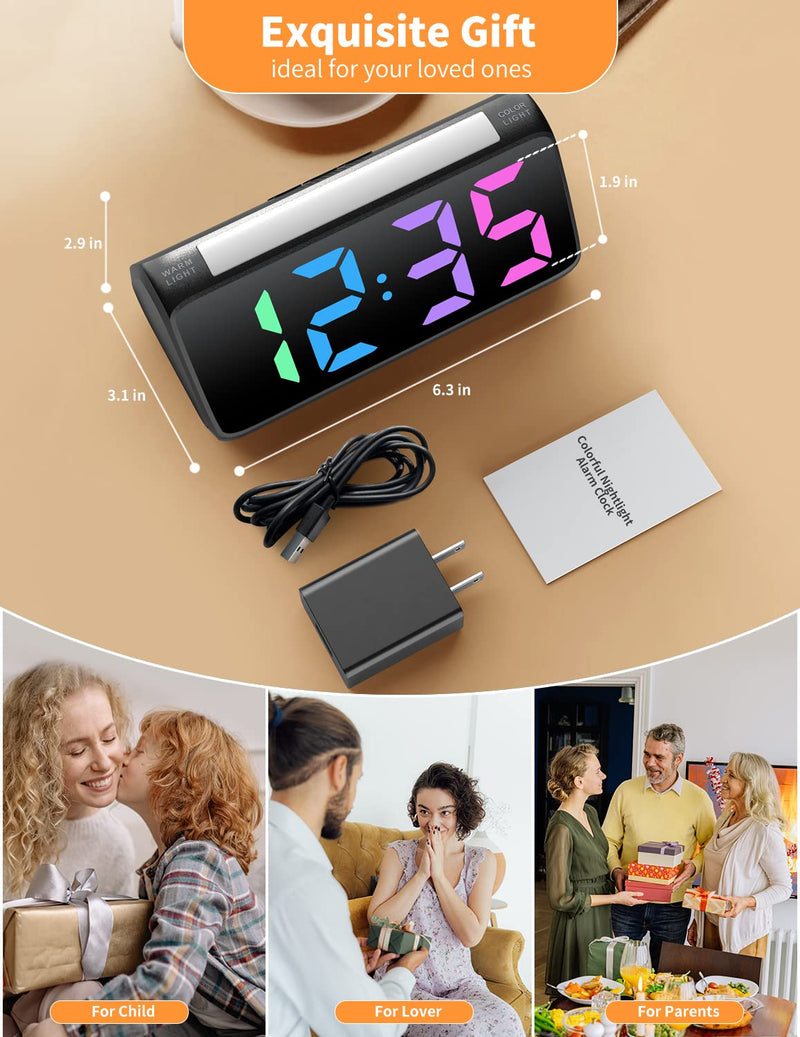 Netzu Digital Alarm Clocks for Bedrooms, Bedside Clocks with RGB Night Light, Rainbow Time, Large Display, USB Charger, Dual Alarm, Snooze, LED Desk Dimmable Alarm Clock for Kids Teens Boys Girls - NewNest Australia