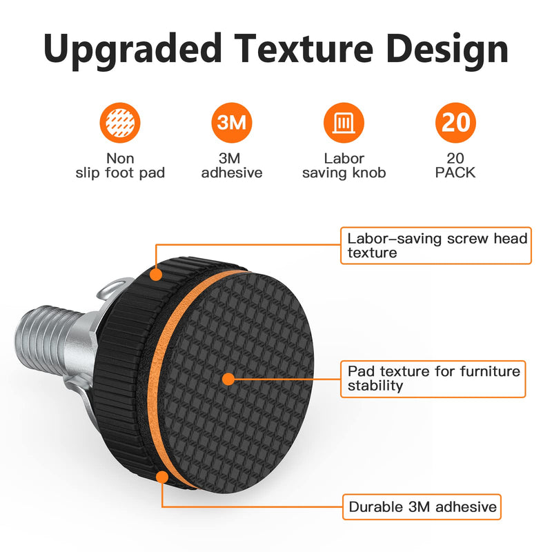Adjustable Furniture Table Legs Leveling Feet 20 Set - ANhovno Furniture Levelers Screw Set with 3/8" Nut 1/4" Screw - Chair Leg Floor Protectors Rubber Furniture Pads for Hardwood Floor - NewNest Australia