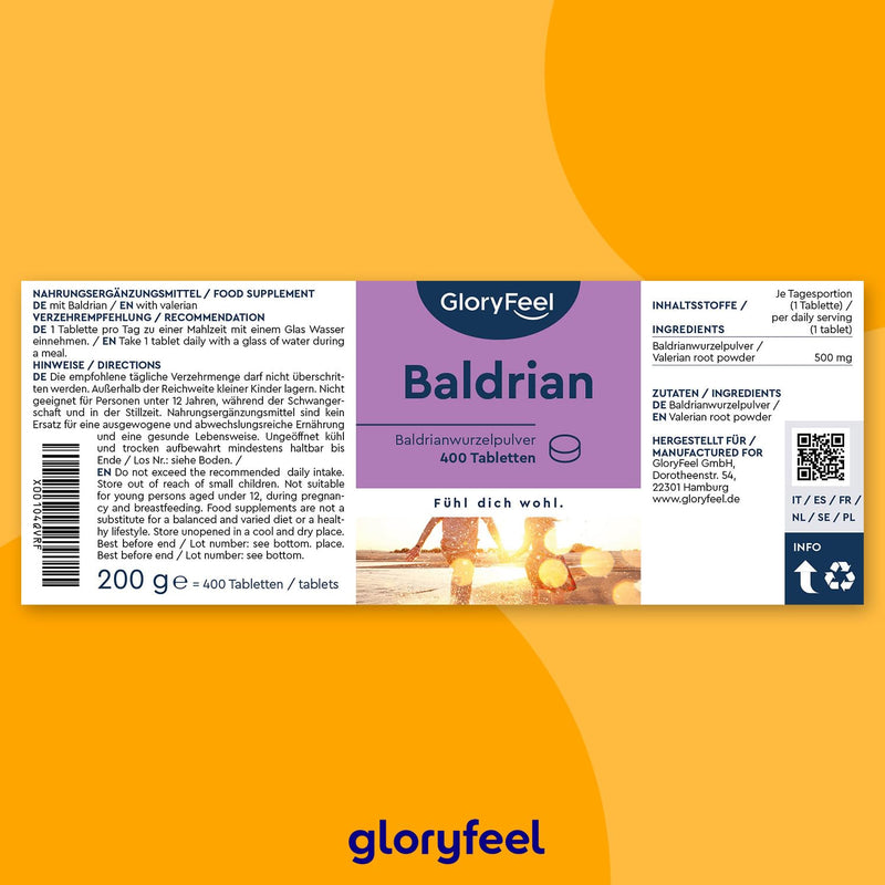 Valerian High Dose - 400 Vegan Tablets For Soothing - Over 1 Year Supply - Quiet Sleep And Inner Serenity - Vegan And Without Unwanted Additives Made In Germany - NewNest Australia