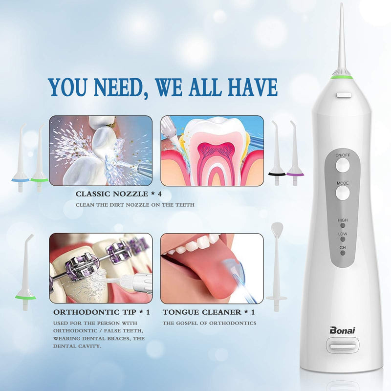 Bonai Oral Irrigator Tooth Cleaner With 3 Modes And 6 Nozzles, Electric Wireless Water Flosser, Ipx7 Waterproof, 200 Ml, Hidden Water Tank, Usb Rechargeable Oral Irrigator For Home, Travel - NewNest Australia