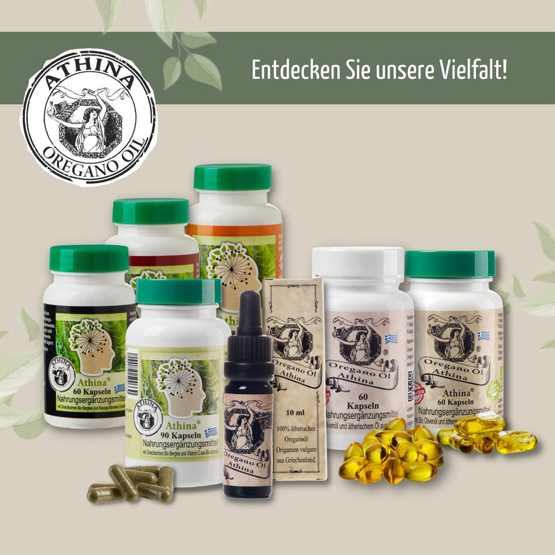 Athina Oregano Oil 1 X 60 Capsules I Softgels-Forte 500 Mg I 100 Mg Per Capsule & 400 Mg Extra Virgin Olive Oil From Greece I 80% Carvacrol I Pure & Natural Ingredients Set Of 1 - NewNest Australia