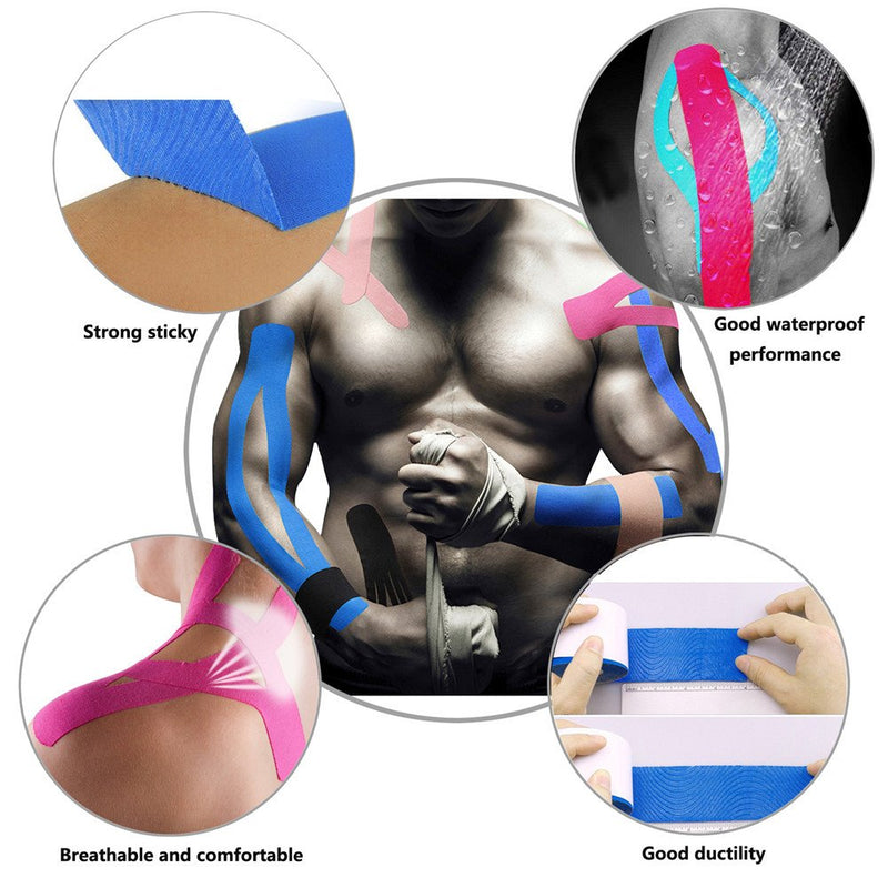 Kinesiology Tape 2 Rolls Combo Pack for Athletic Sports, Recovery and Physiotherapy Free, Waterproof, Uncut, 2-Inch x 16.4-Feet Black Pink - NewNest Australia
