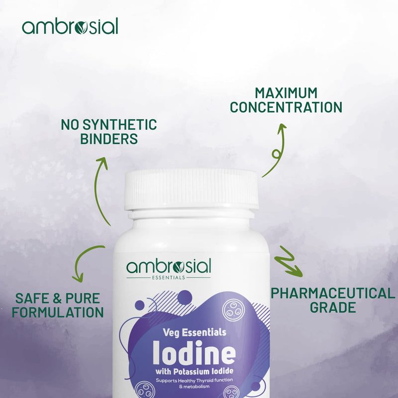 Ambrosial Iodine With Potassium Iodide Dietary Supplement | Super Dose Of Iodine | Natural Source Of Potassium Iodide | 60 Vegan Capsules (5000Mcg) (Pack Of 1) - NewNest Australia