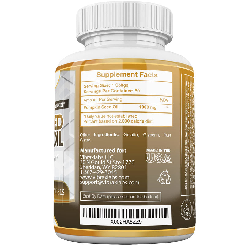 Pumpkin Seed Oil - 100% Cold Pressed Pure 1000mg Extraction - Best for Hair Growth, Younger Looking Skin & Face, Bladder Control Supplement, 60 Softgels - NewNest Australia