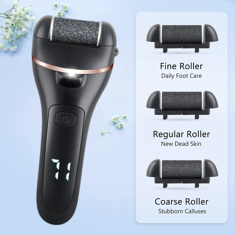 ZOUYUE Electric Foot File Pedicure Set, Rechargeable Waterproof Hard Skin Remover with 3 Rollers and 2 Speeds, Callus Remover Foot Care Gift Kit for Cracked Heels Calluses and Dead Skin(Black) - NewNest Australia