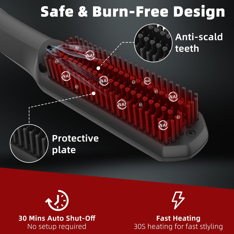 VIKICON Beard Straightener Comb for Men, Mini Professional Hair Straightener with Negative Ions, 3-Segment Temperature, Portable and Quick for Beard and Hair Styling - NewNest Australia