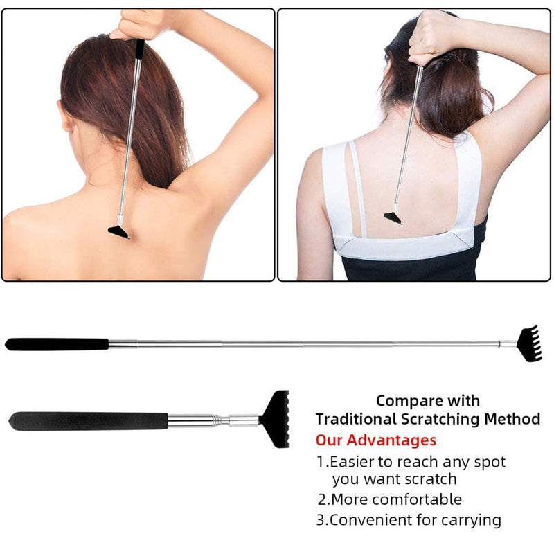 Back Scratcher, WOVTE 3 Pack Black Portable Extendable Stainless Steel Telescoping Back Massager for Adults Men Women Itch Relief (7.87 to 26.77 Inch) - NewNest Australia