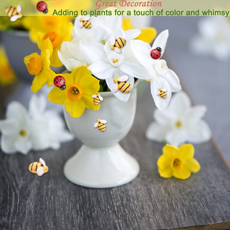 CCOZN 60 Pieces Tiny Resin Bees Ladybugs Decors, Including 30 Pcs Resin Bumblebees Embellishments 30 Pcs Resin Ladybugs Decors with Box Bee Decoration for DIY Crafts Wreath Scrapbooking, 0.75 Inch - NewNest Australia