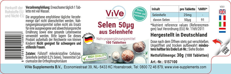 Selenium 50µg - 100 tablets from selenium yeast for 100 days, vegan, only 1 tablet daily, organic selenium | Quality from Germany from ViVe Supplements - NewNest Australia