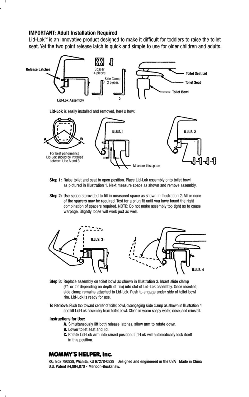 Mommy's Helper Lid-Lok Toilet Seat Safety Latch, White, 1-Pack PACK OF ONE (1) - NewNest Australia
