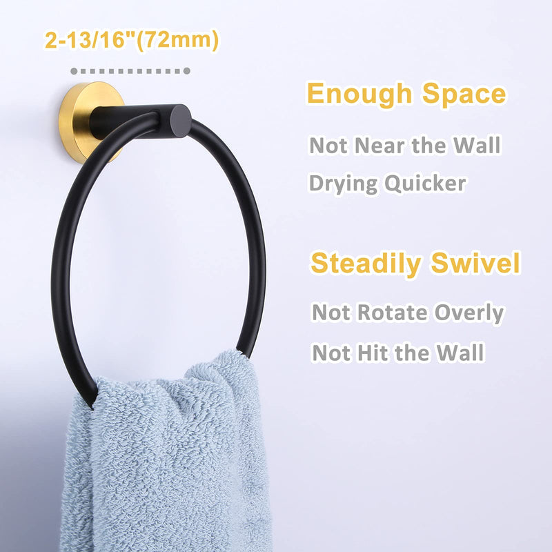 APLusee Hand Towel Ring, Stainless Steel Round Bathroom Towel Holder Loop (Black & Gold) Black & Gold - NewNest Australia