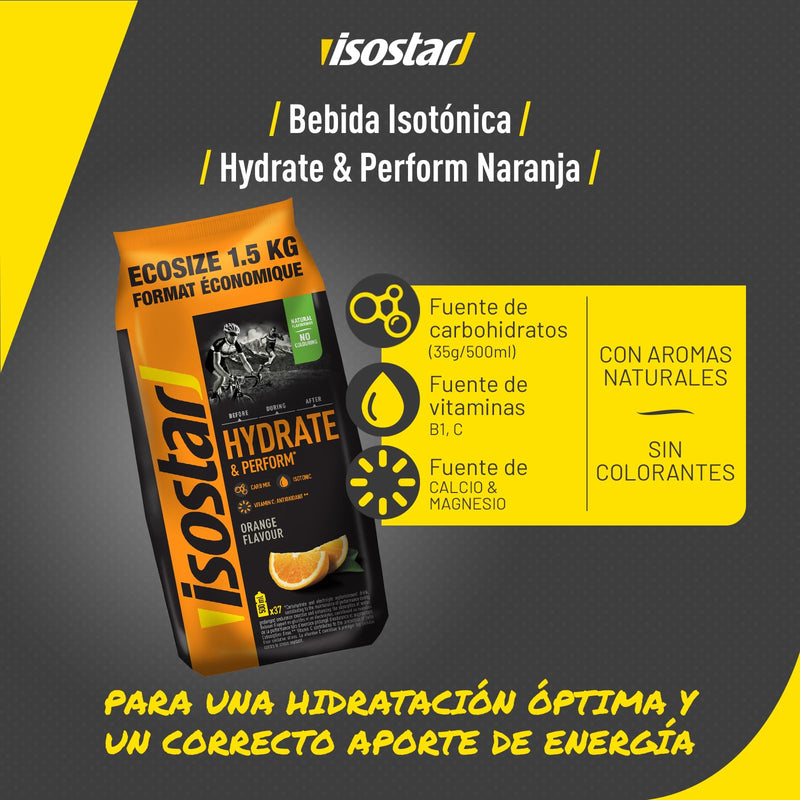 Isostar Hydrate & Perform - Flavor: Orange - Powder for Isotonic Energy Drinks - Source of Vitamin C - Natural Flavor - No Dyes - 1 Pack Economy Format 1.5 kg - NewNest Australia