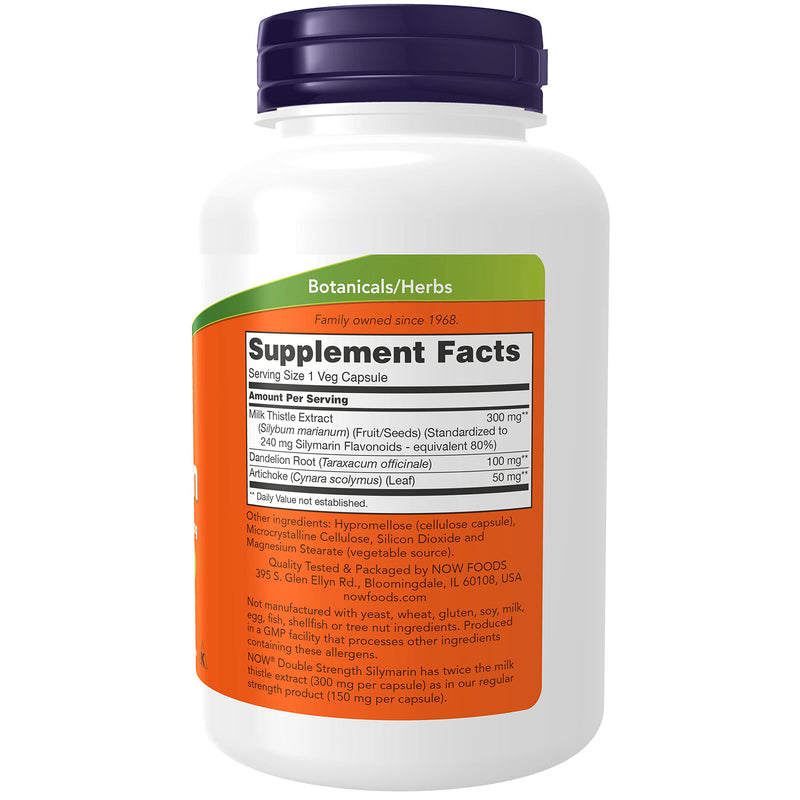 NOW Supplements, Silymarin Milk Thistle Extract 300 mg with Artichoke and Dandelion, Double Strength, Supports Liver Function*, 200 Veg Capsules - NewNest Australia